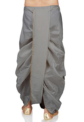 Lace Border Art Silk Dhoti Pant in Grey