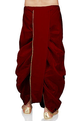 Lace Border Art Silk Dhoti Pant in Maroon