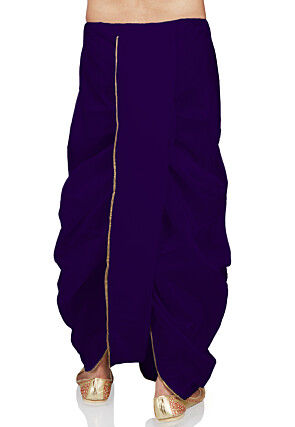 Lace Border Art Silk Dhoti Pant in Navy Blue