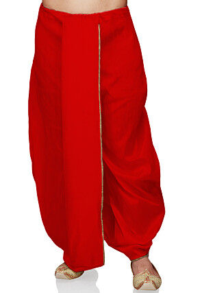 Lace Border Art Silk Dhoti Pant in Red