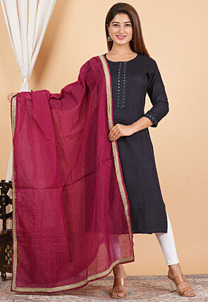 Lace Border Chanderi Cotton Dupatta in Wine
