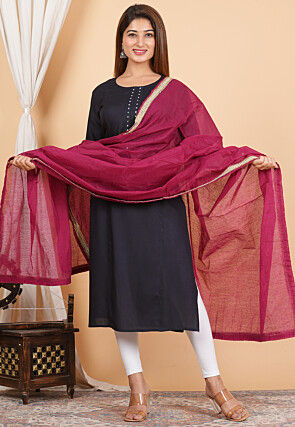 Lace Border Chanderi Cotton Dupatta in Wine