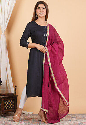 Lace Border Chanderi Cotton Dupatta in Wine