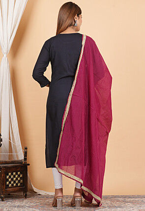 Lace Border Chanderi Cotton Dupatta in Wine