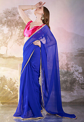 Lace Border Georgette Saree in Royal Blue