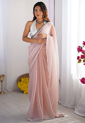 Lace Border Chinon Chiffon Saree in Pink