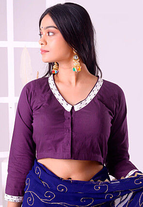 Lace Border Cotton Blouse in Violet