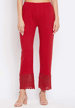 Designer Lace Embroidered Cotton Lycra Pants in 5 colors – Shopin