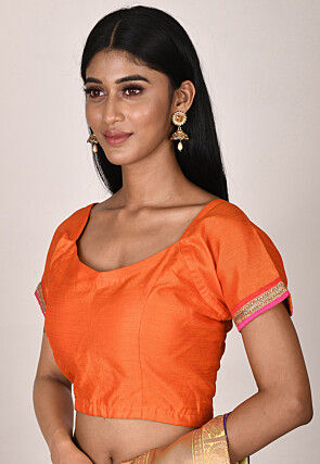 Lace Border Dupion Silk Blouse in Orange