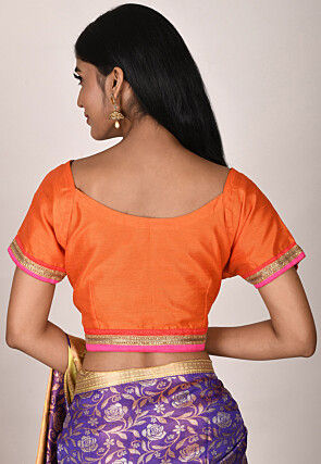 Lace Border Dupion Silk Blouse in Orange