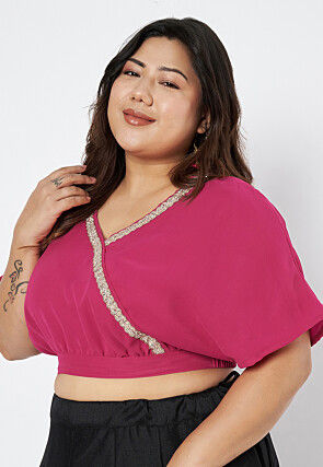 Lace Border Georgette Blouse in Fuchsia