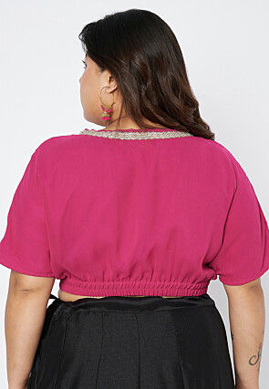 Lace Border Georgette Blouse in Fuchsia