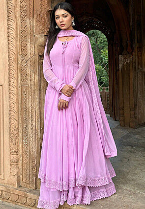 Lace Border Georgette Pakistani Suit in Light Purple