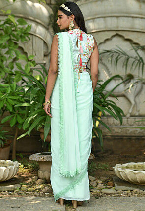 Lace Border Georgette Saree in Sea Green