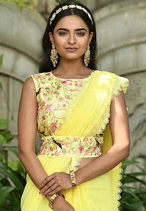 Lace Border Georgette Saree in Yellow
