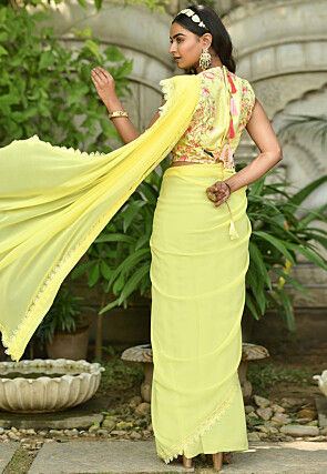 Lace Border Georgette Saree in Yellow