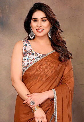 Lace Border Georgette Shimmer Saree in Brown