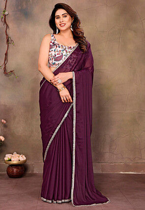 Lace Border Georgette Shimmer Saree in Violet