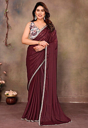Lace Border Georgette Shimmer Saree in Wine