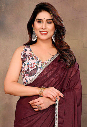 Lace Border Georgette Shimmer Saree in Wine