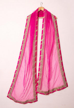 Lace Border Net Dupatta in Fuchsia