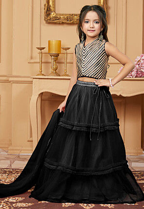 Lace Border Net Lehenga in Black