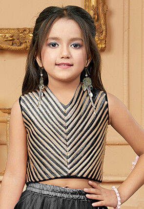 Lace Border Net Lehenga in Black