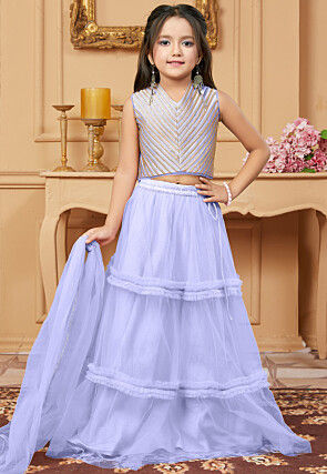 Lace Border Net Lehenga in Light Purple