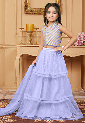 Lace Border Net Lehenga in Light Purple