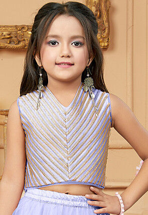 Lace Border Net Lehenga in Light Purple