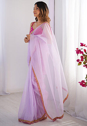 Lace Border Net Saree in Light Purple