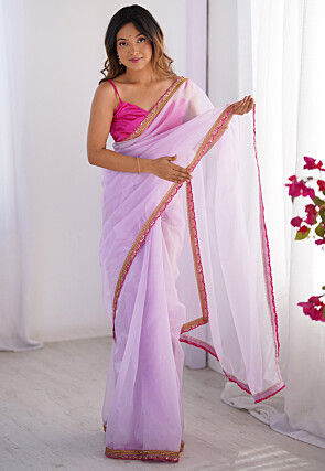 Lace Border Net Saree in Light Purple
