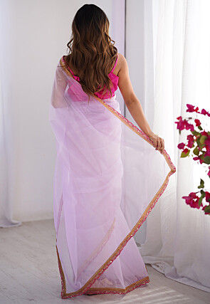 Lace Border Net Saree in Light Purple