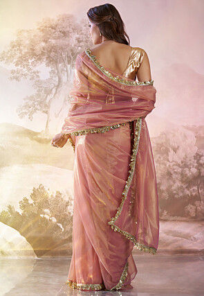 Lace Border Net Saree in Peach