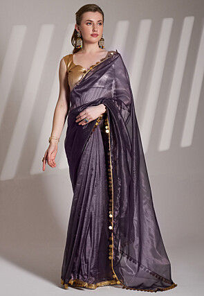 Lace Border Net Saree in Purple