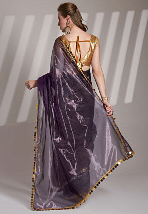 Lace Border Net Saree in Purple
