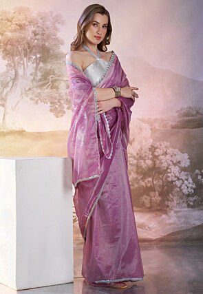 Lace Border Net Saree in Purple