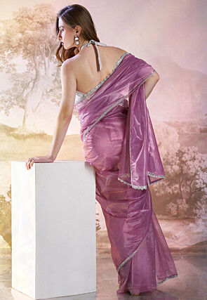 Lace Border Net Saree in Purple