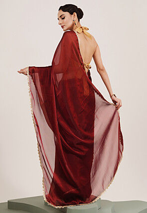 Lace Border Organza Saree in Maroon