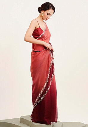 Lace Border Organza Saree in Maroon