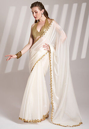 Lace Border Organza Saree in Off White