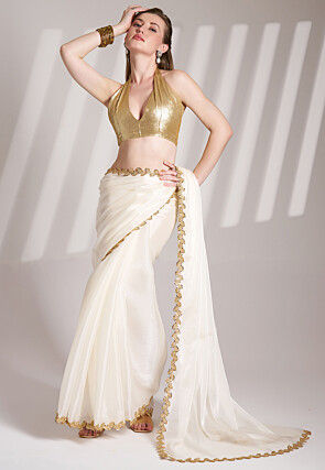 Lace Border Organza Saree in Off White