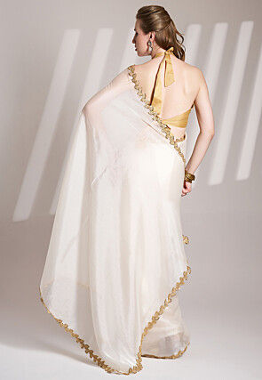 Lace Border Organza Saree in Off White