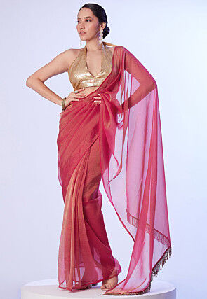 Lace Border Organza Saree in Pink