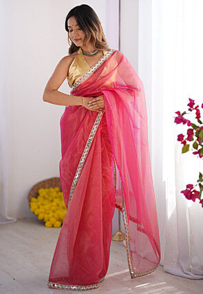 Lace Border Organza Saree in Pink