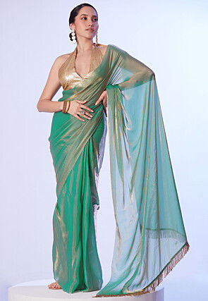 Lace Border Organza Saree in Sea Green