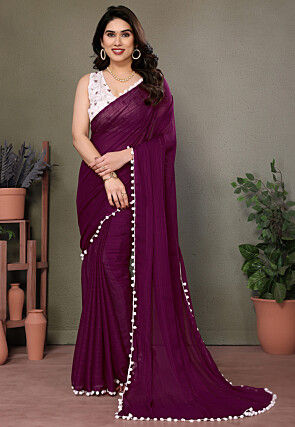 Lace Border Polyester Saree in Purple