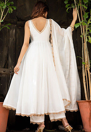 Lace Border Pure Chanderi Silk Anarkali Suit in White