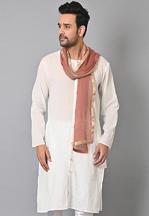 Lace Border Pure Tissue Dupatta in Peach