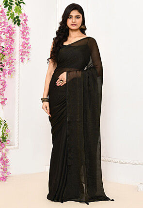 Lace Border Satin Georgette Saree in Black